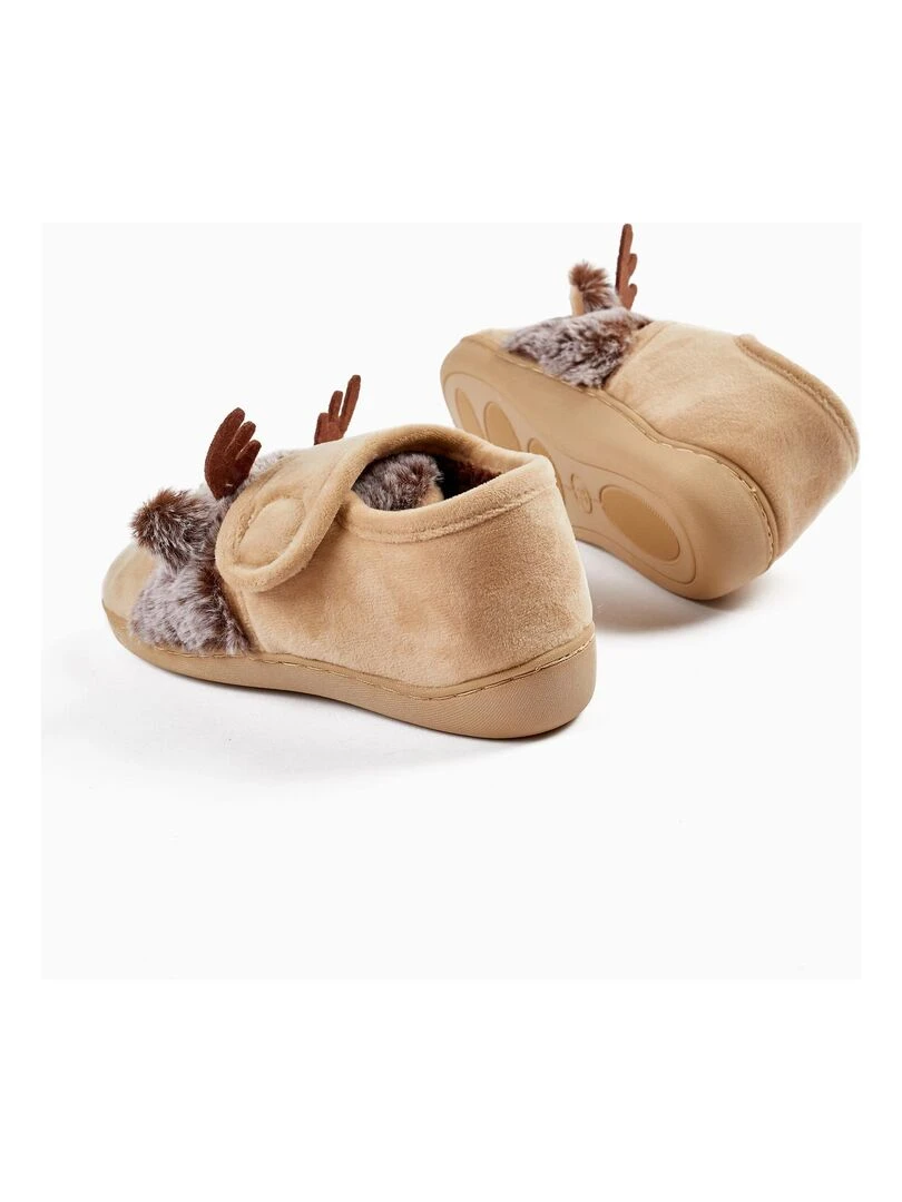 Chaussons pour Enfant 'Renne Rodolphe   Noël'   NOËL   Beige foncé