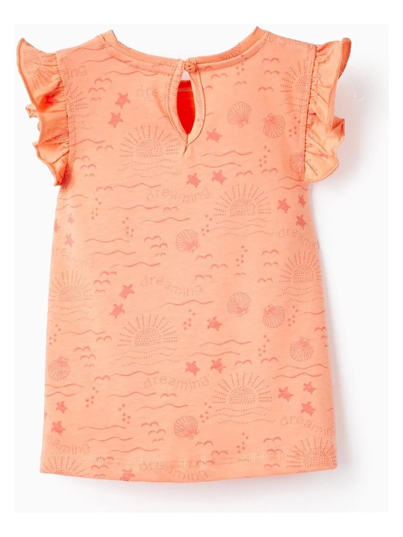Pack 2 T Shirts En Coton Et Sans Manches Pour Bébé Fille 'Soleil' manches courtes Blanc Orange clair