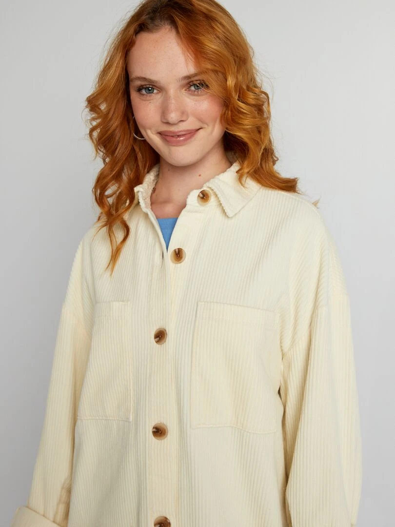 Robe chemise en velours   Crème