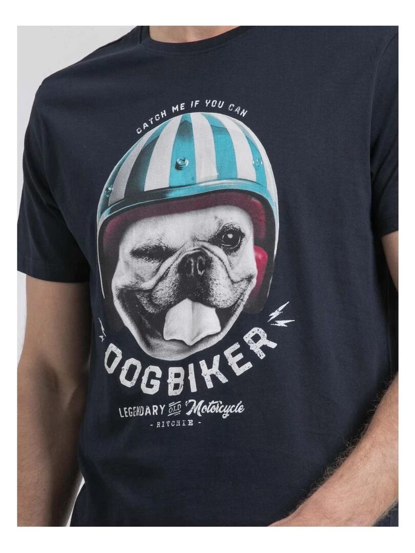 T shirt col rond pur coton NAMATOU   Bleu marine