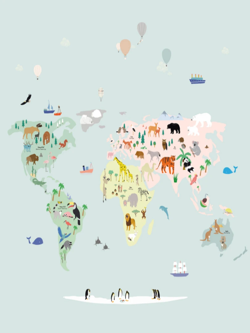 Papier Peint Panoramique Carte Du Monde (250 X 200 Cm) Multicolore
