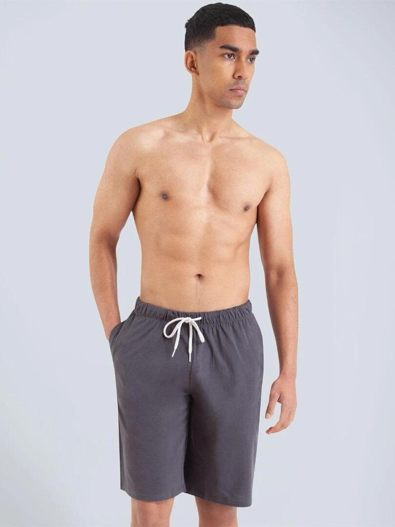 Pyjama court col rond homme Rayures gris anthracite