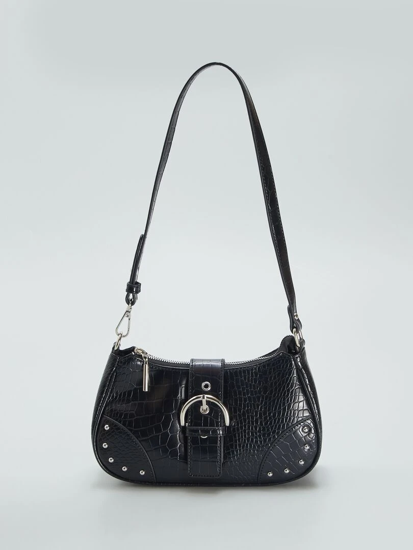 Sac porté épaule effet croco   Noir