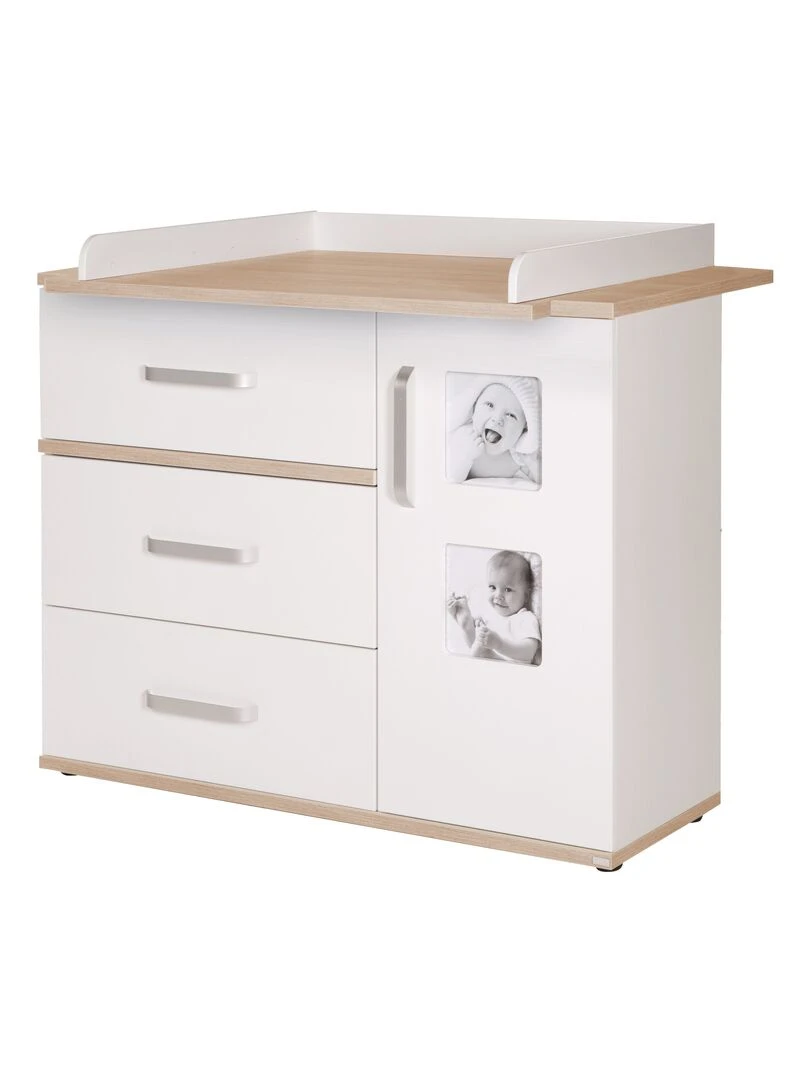 ROBA Commode à Langer "Pia" avec 2 Cadres Photo Blanc/Chêne "San Remo" Blanc Marron