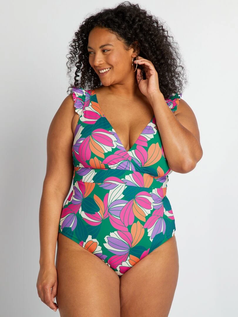 Maillot de bain 1 pièce imprimé maxi fleurs   Vert