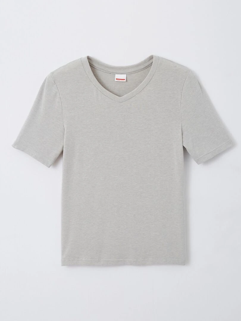 T shirt col V manches courtes fine côte Thermolactyl Sensitive Damart Gris chiné