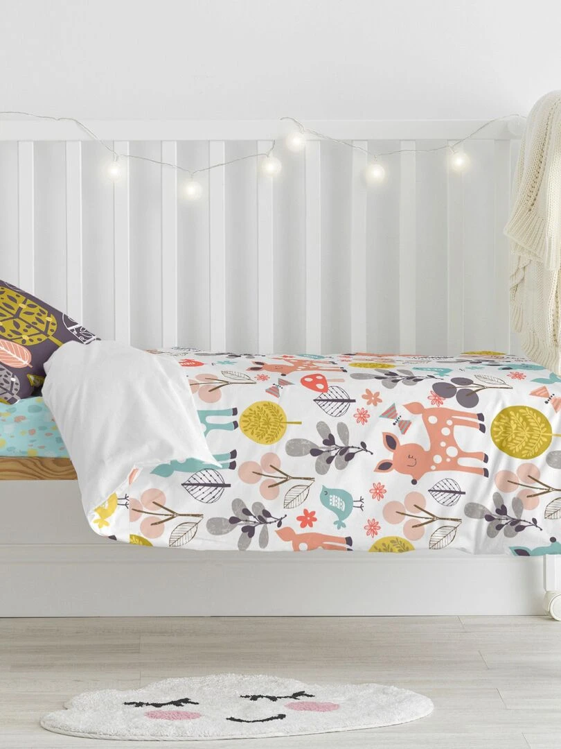 Parure housse de couette 2 pièces Woodland Lit Bébé "Happyfriday"   Bleu Jaune