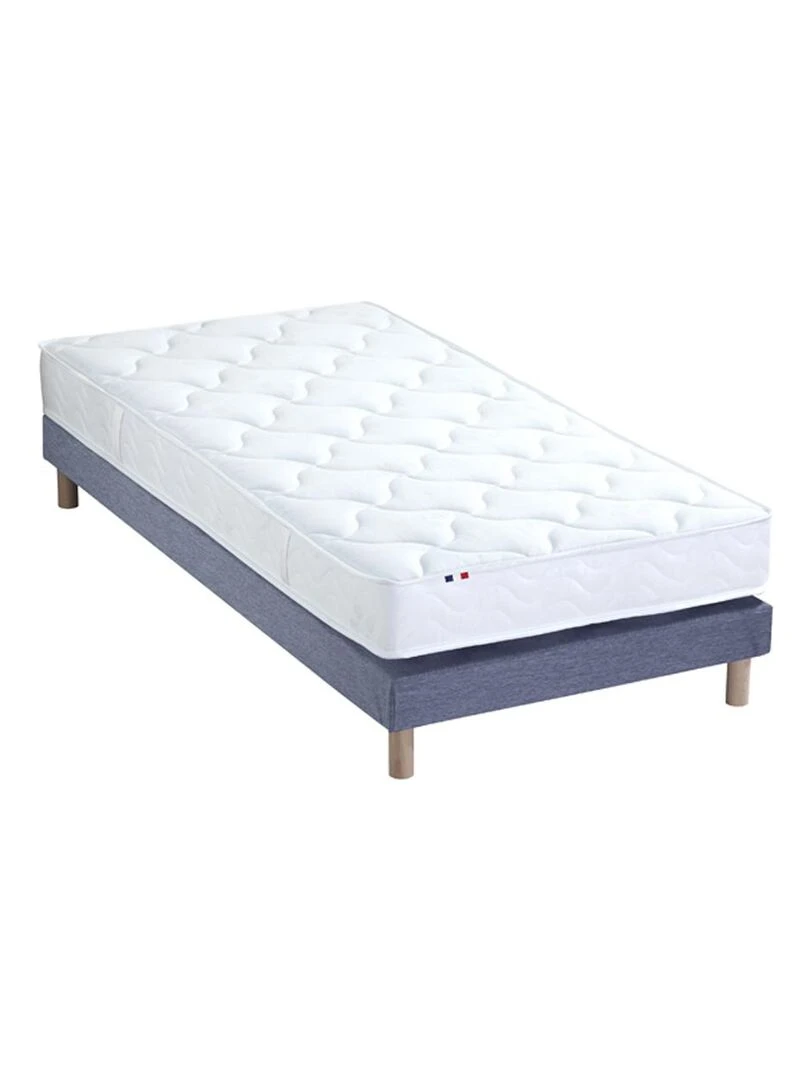 Ensemble Matelas Mousse ferme réversible ALTO + Sommier Made in France Sommier Bleu denim Bleu Blanc