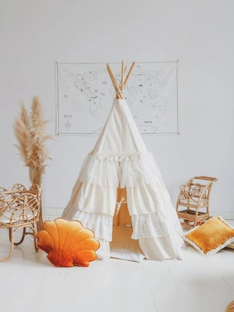 Tente Tipi Blanc Chic avec volants   Moi Mili   N/A