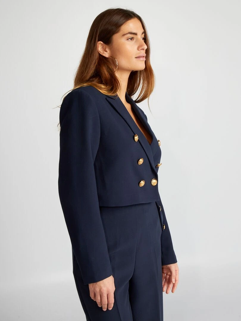 Blazer court à boutons dorés   Bleu