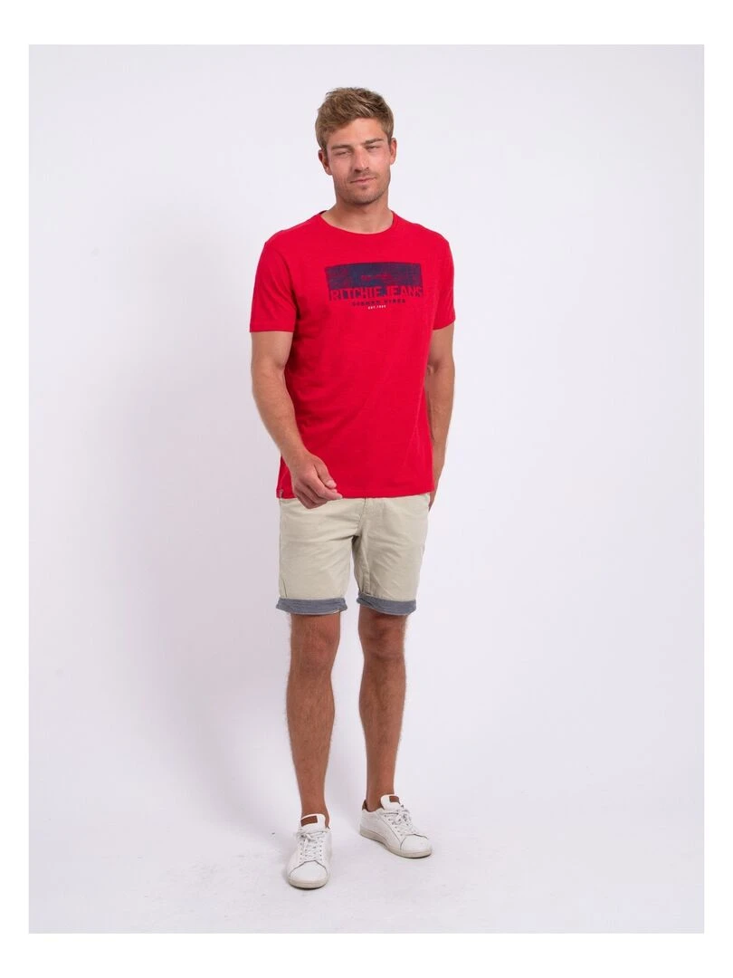 T shirt manches courtes col rond pur coton NOTELOX   Rouge