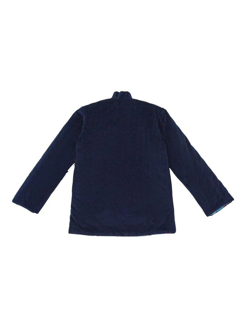 Veste Chinoise Fille  Velours Bleu Marine Réversible Fleurie Turquoise  KIM    'LA FAUTE A VOLTAIRE'   Bleu marine