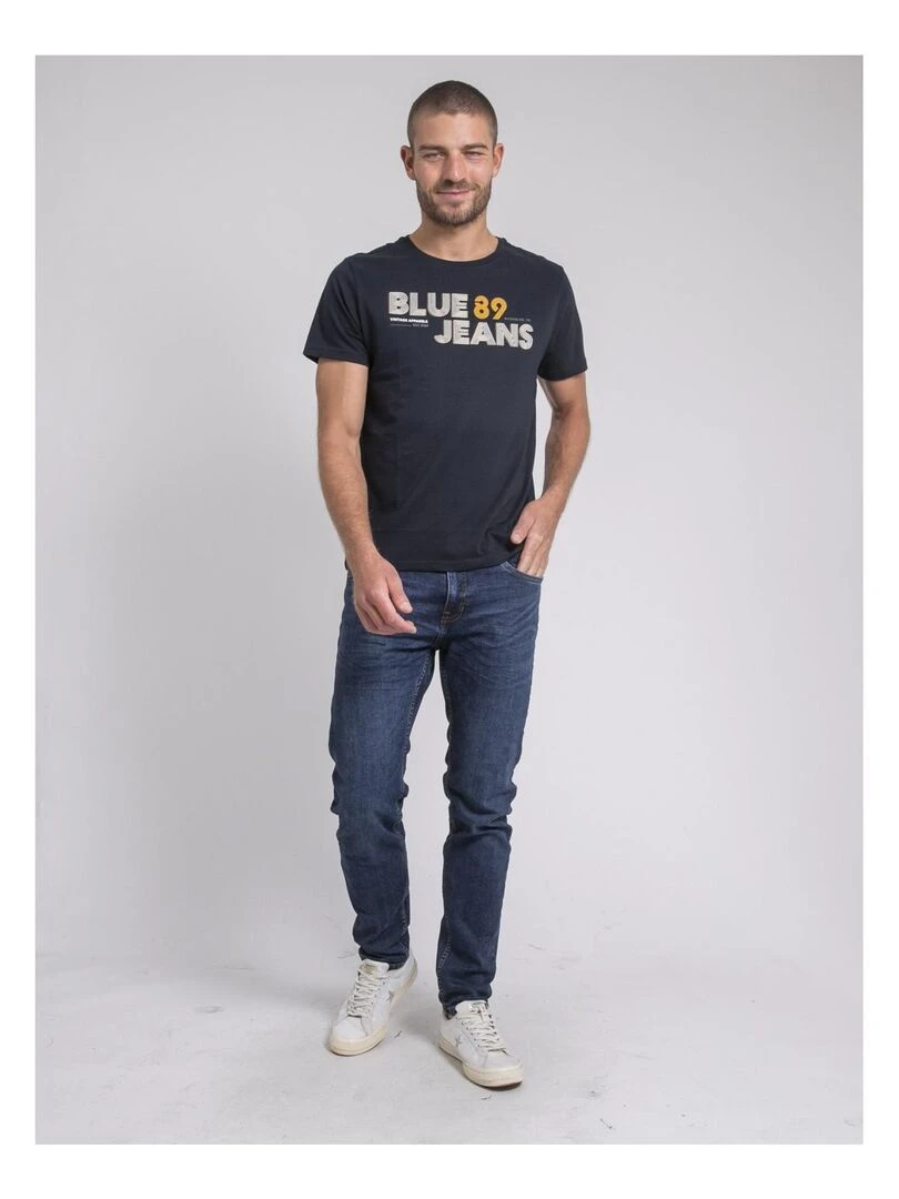 T shirt col rond pur coton JUPILAR   Bleu marine