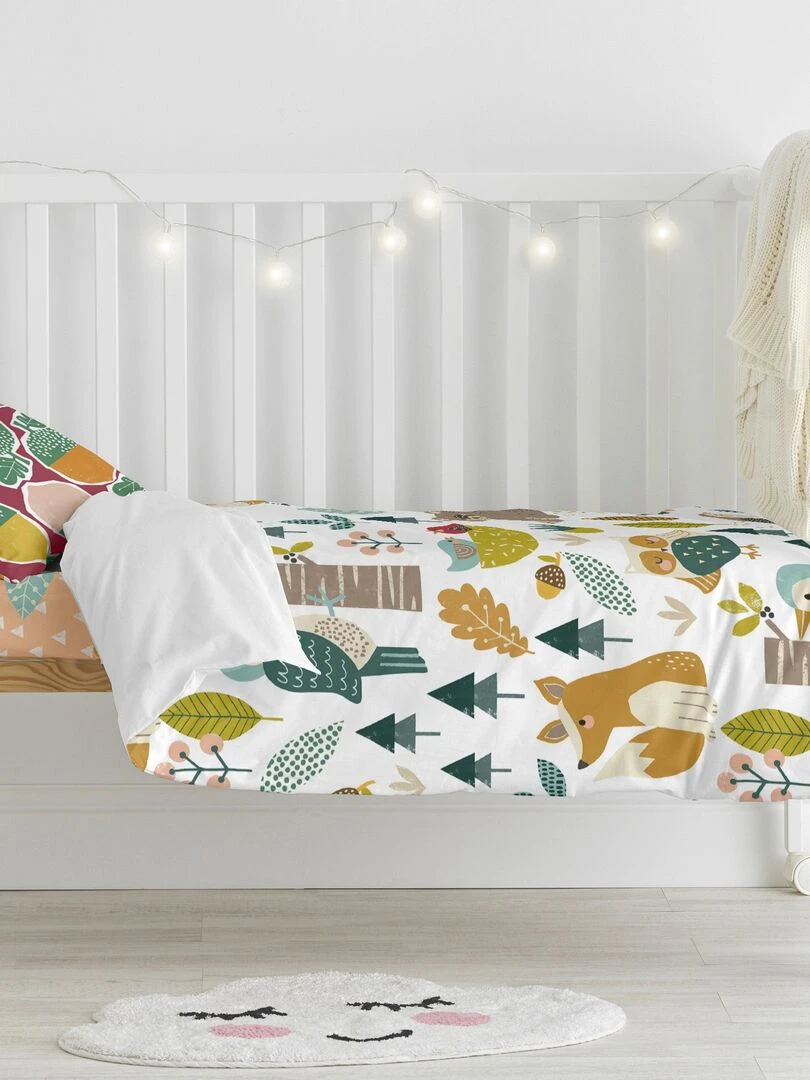 Parure housse de couette 2 pièces Harvestwood Lit Bébé "Happyfriday"   Blanc Jaune