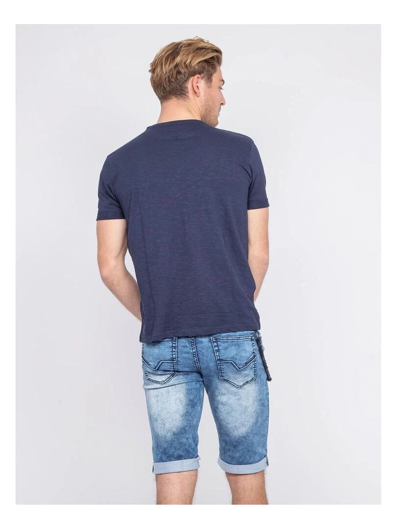 T shirt col rond pur coton NOUBATOL   Bleu marine