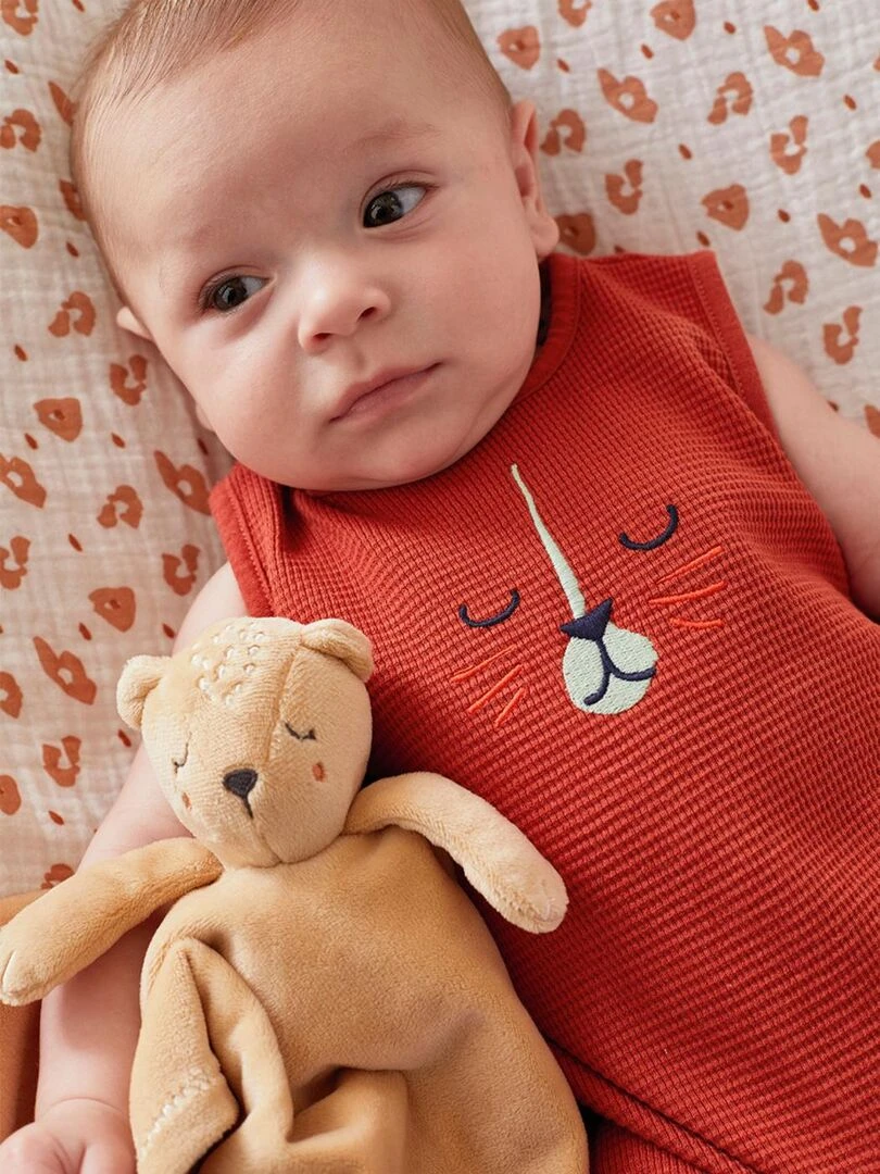 Combishort tigre en jersey gaufré  brique   Noukie's   Rouge