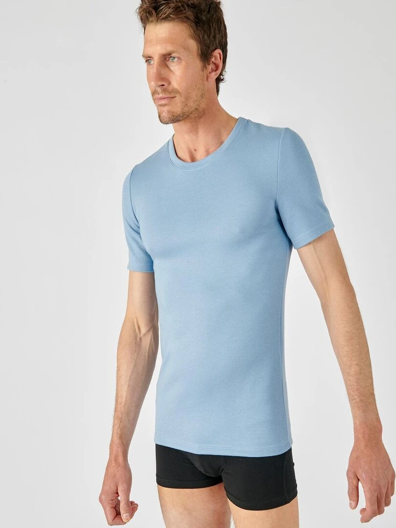 T shirt double face col rond Thermolactyl Damart Bleu gris
