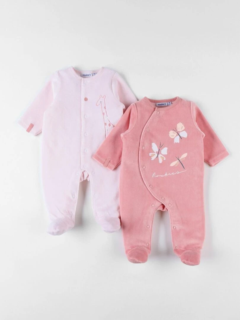 Set de 2 pyjamas 1 pièce en velours clair/blush Noukie's Rose