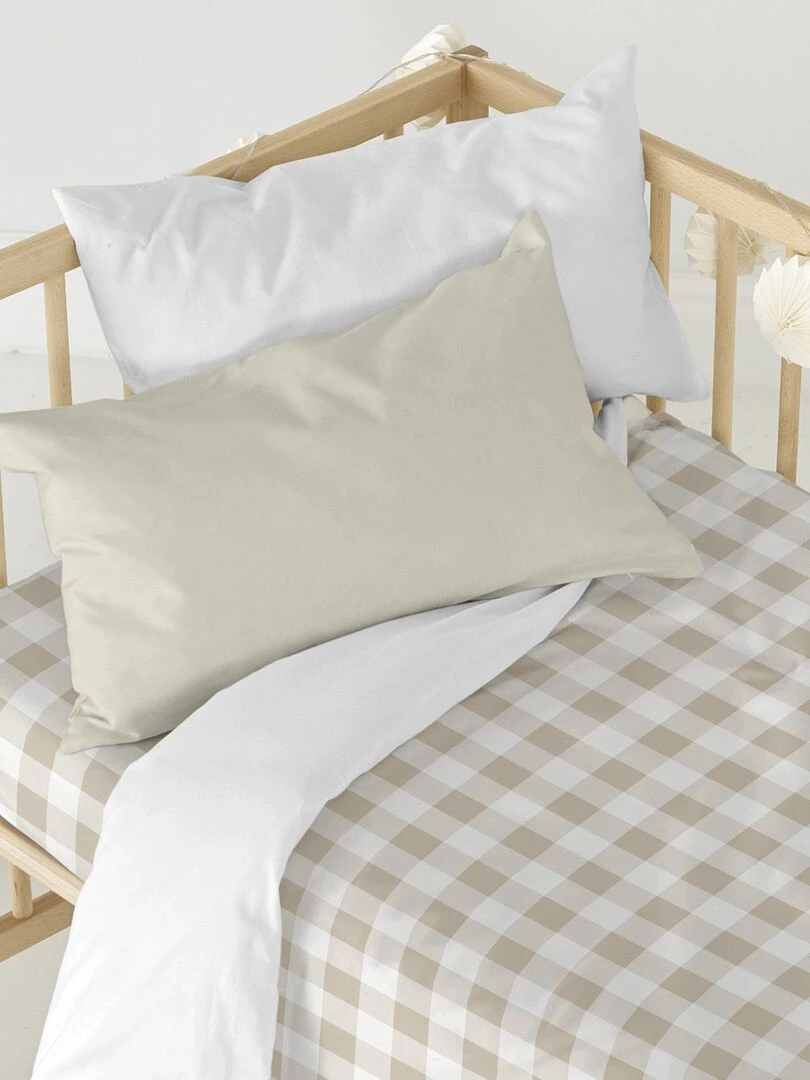 Drap housse Vichy Berceau "Happyfriday"   Beige