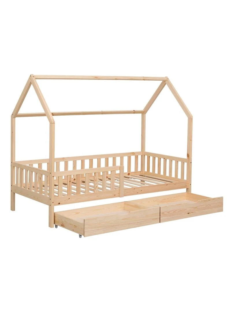 HAPPY GARDEN   Lit pour enfant  cabane  2 tiroirs  Marceau   Marron