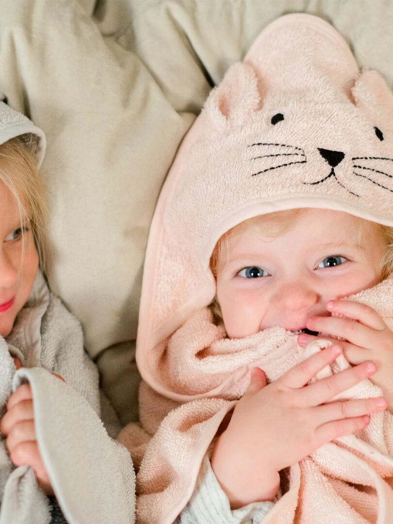 Cape de bain chat en coton   Rose