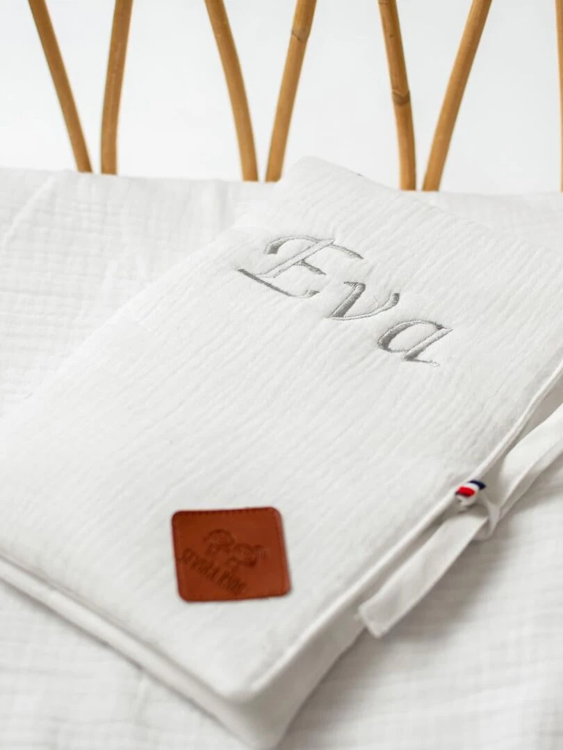 Protège carnet de santé en gaze de coton  Jeanne   Blanc