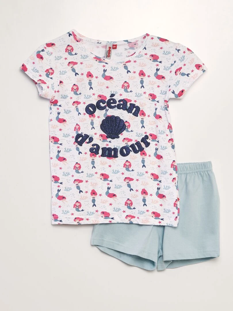 Pyjama court short + t shirt 'hippocampe' 2 pièces Bleu