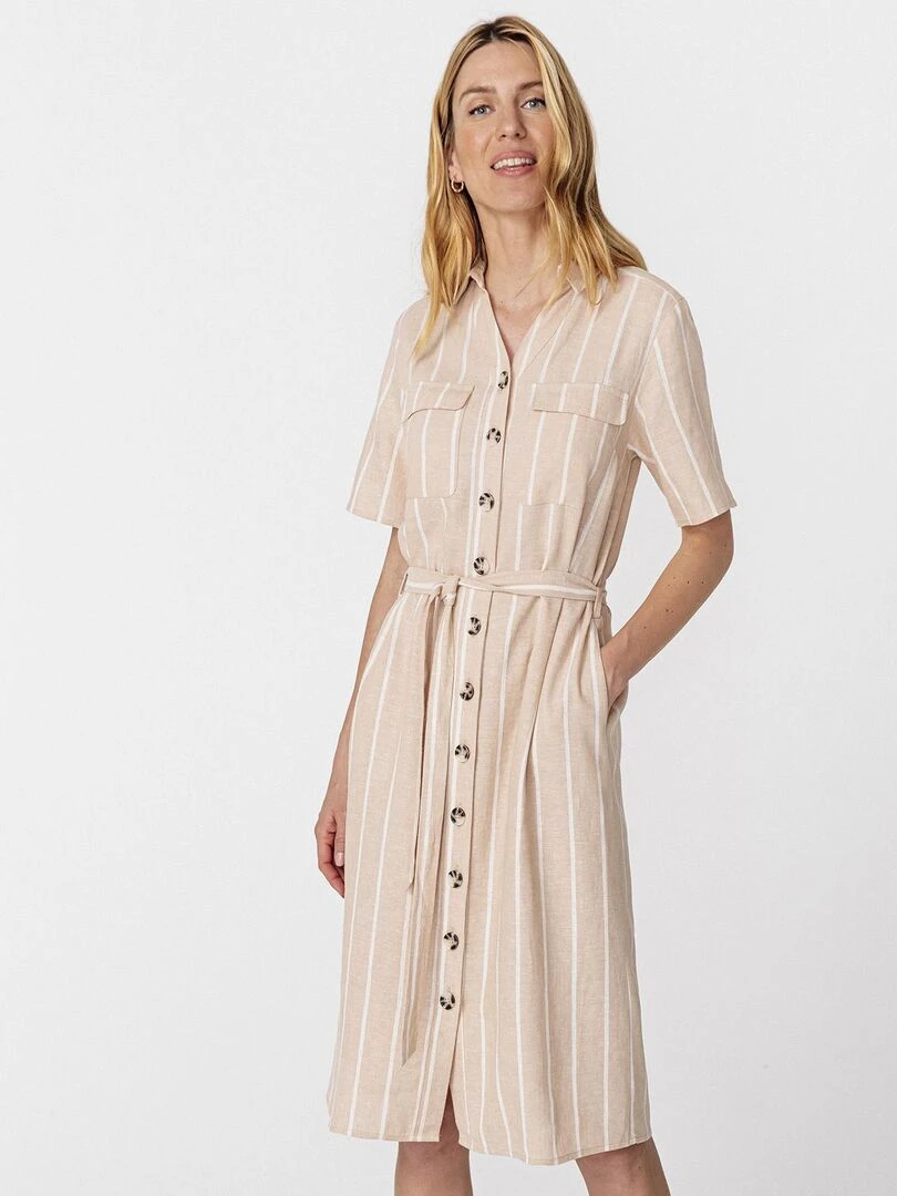 Robe chemise mélange lin Damart Marron cappuccino