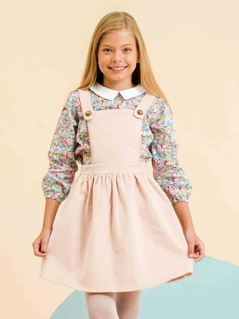 Robe Salopette Fille Velours Rose Pastel ECOLIÈRE 'LA FAUTE A VOLTAIRE' Rose clair