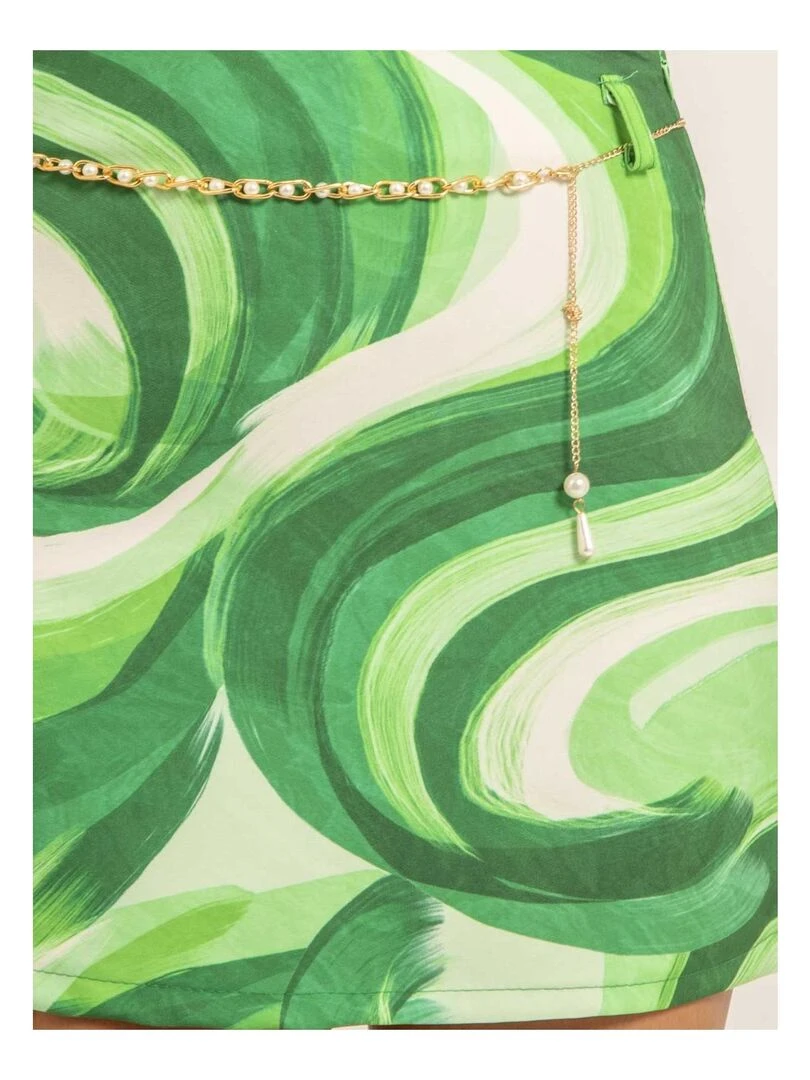 Jupe courte motifs avec ceinture XEVRY   Vert