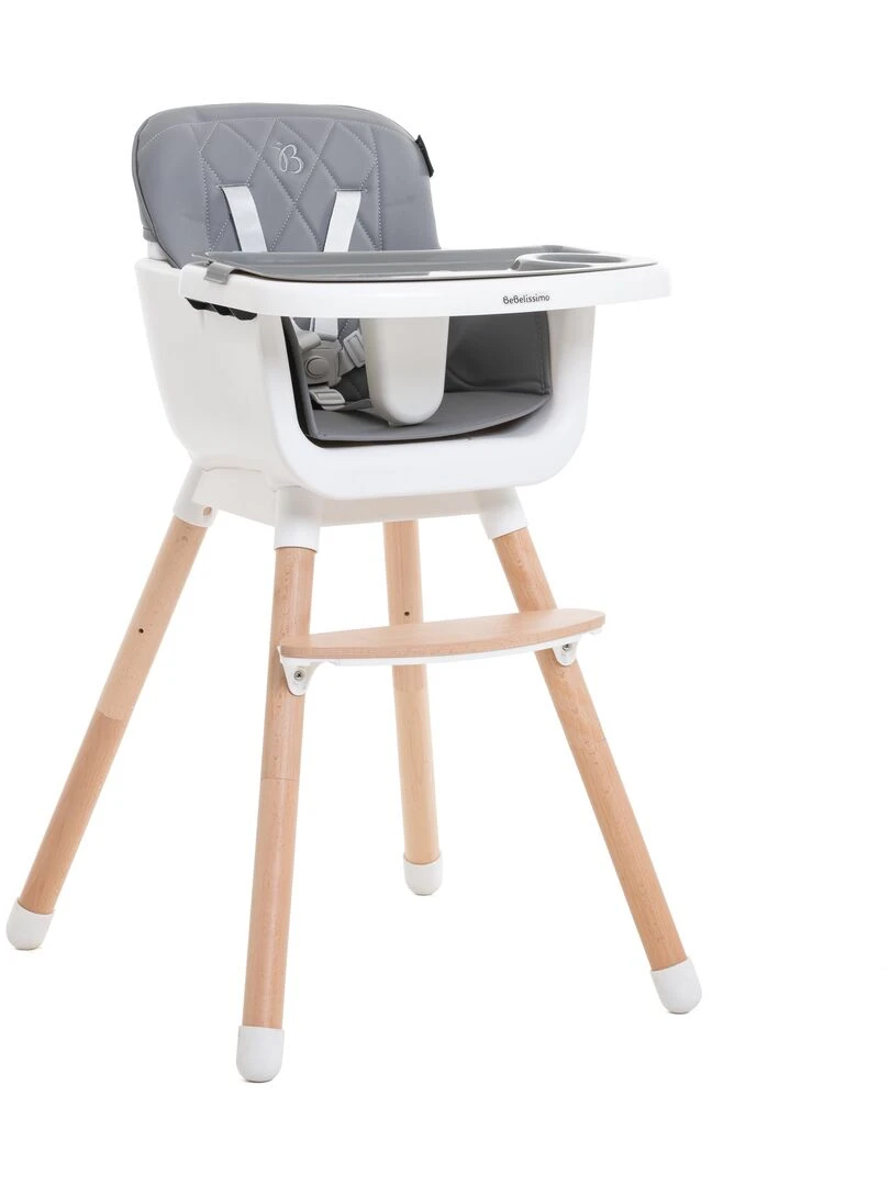 Chaise Haute bébé Évolutive Réglable en Bois 2 en 1 – 6 mois jusqu’à 5 ans gris Gris