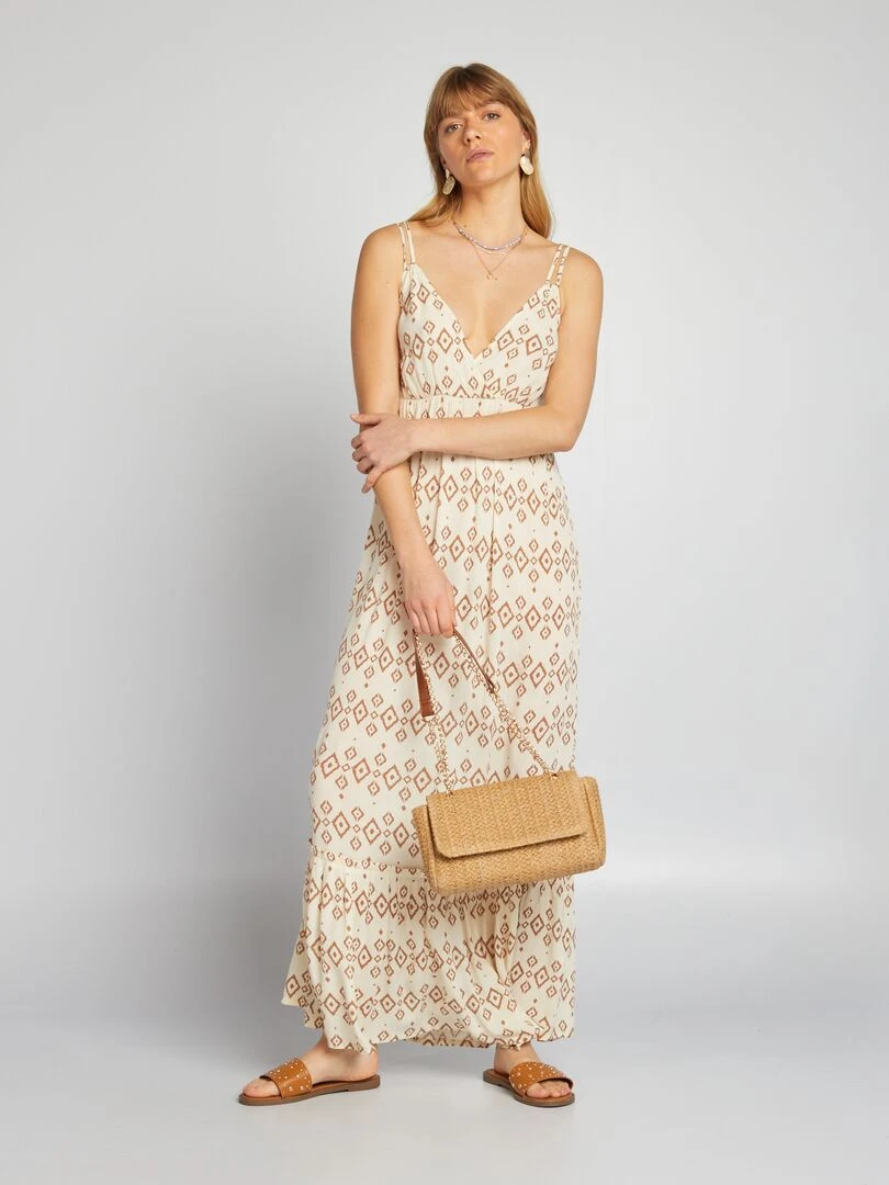Robe longue imprimée Marron