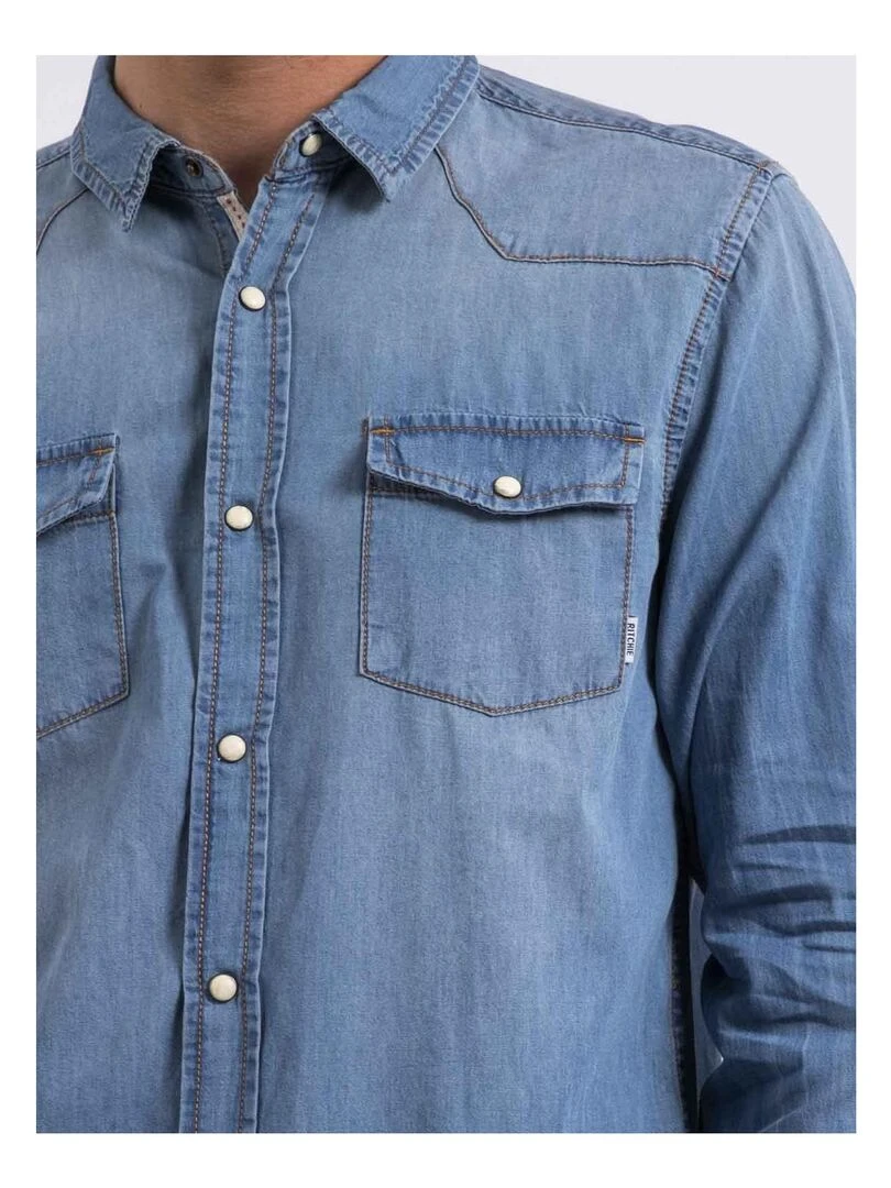 Chemise manches longues effet denim DERKO   Bleu