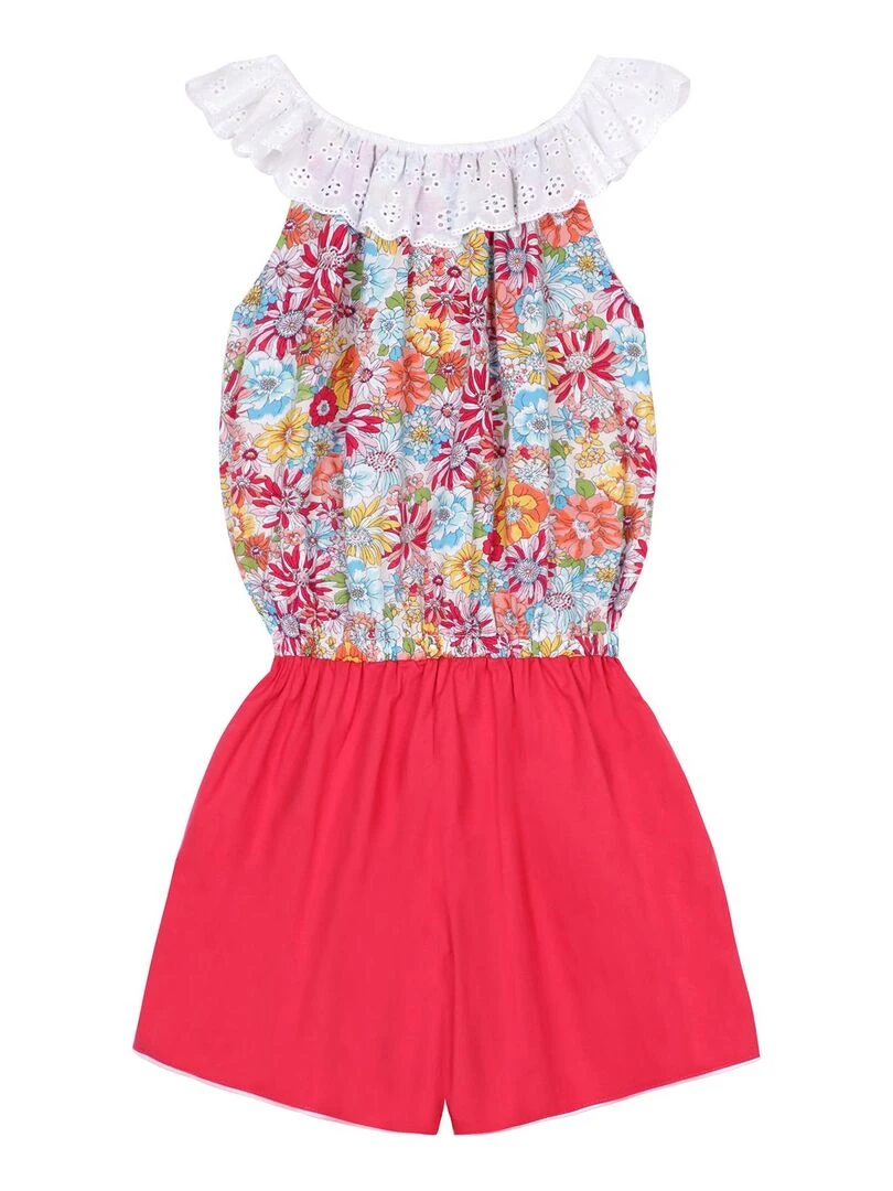 Combi Short Été Fille  Col Élastique Dentelle  Fleuri Rouge  LOLITA   'LA FAUTE A VOLTAIRE'   Blanc Rouge