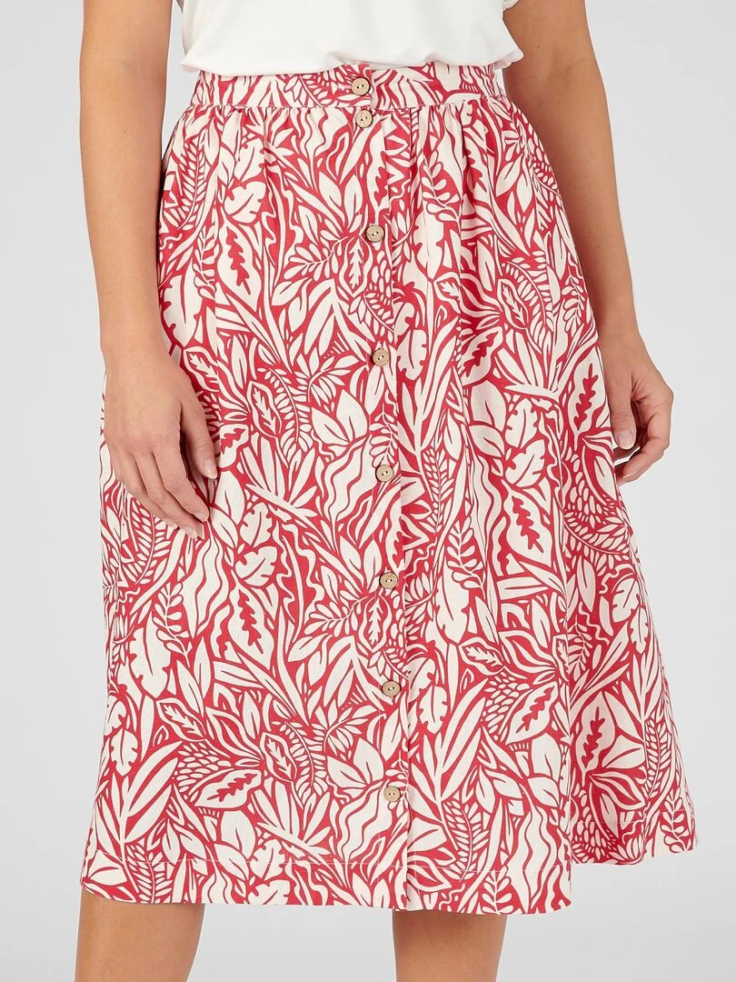 Jupe mélange lin fleurie   Damart   Rouge