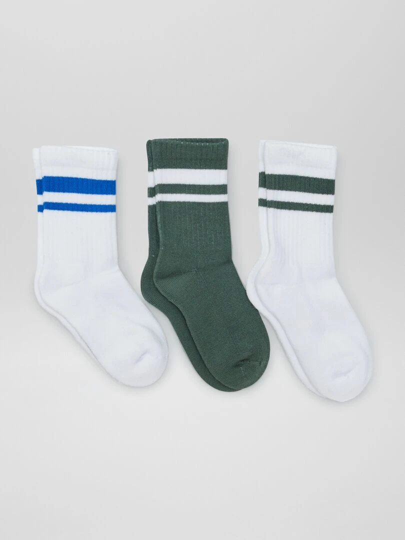 Lot de 3 chaussettes de sport Blanc/bleu/vert
