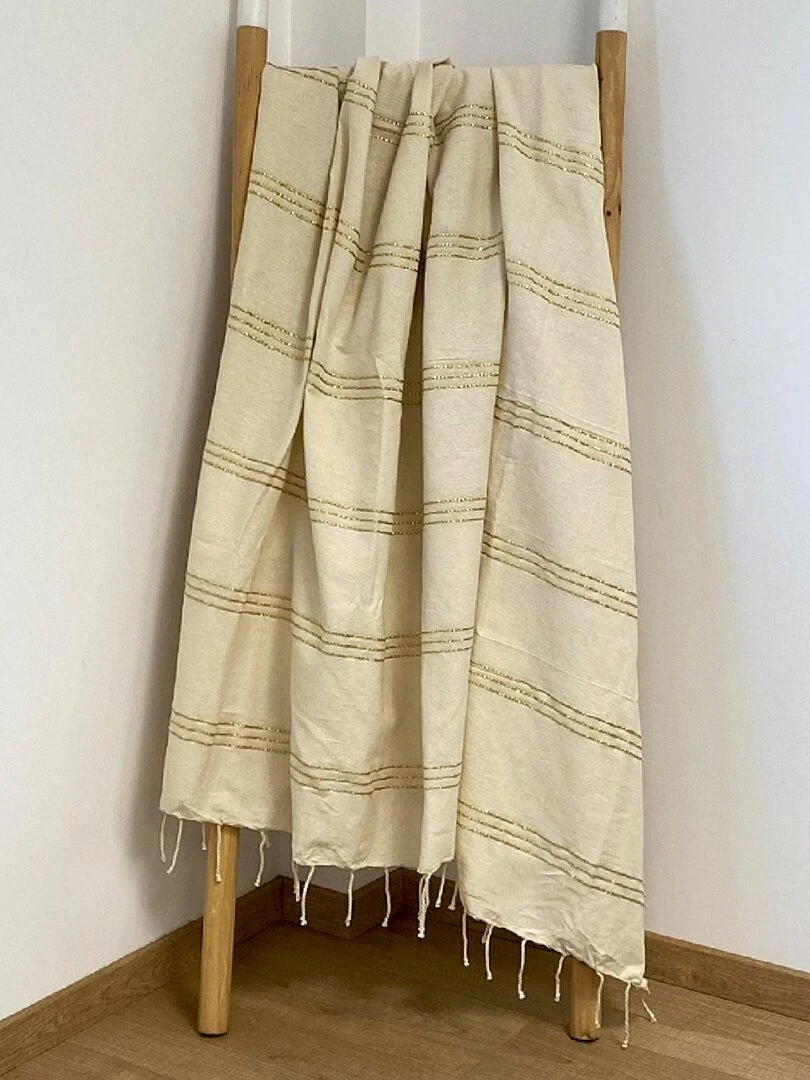 Fouta traditionnelle Isis Écru/Doré 100x200 190g/m² Ecru