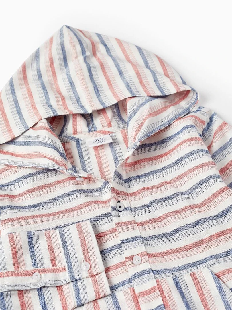 Chemise à rayures avec capuche pour garçon manches longues ATLANTIC COMPANY   Rouge