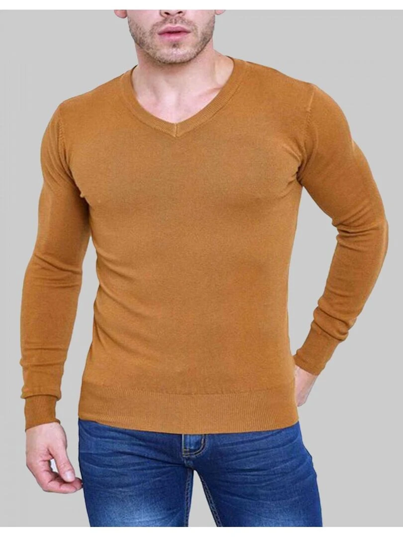 Pull manches longues col V Kebello Marron