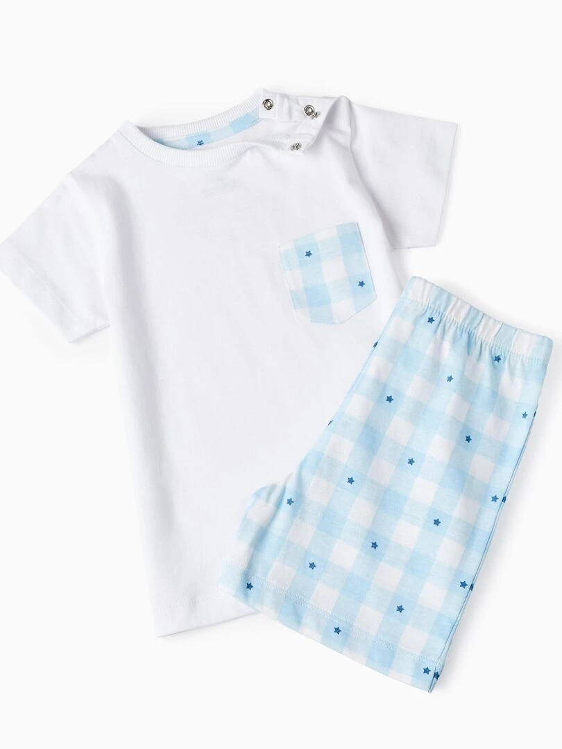 Pyjama en coton pour bébé garçon 'Étoiles' manches courtes ESSENTIALS LINE   Blanc