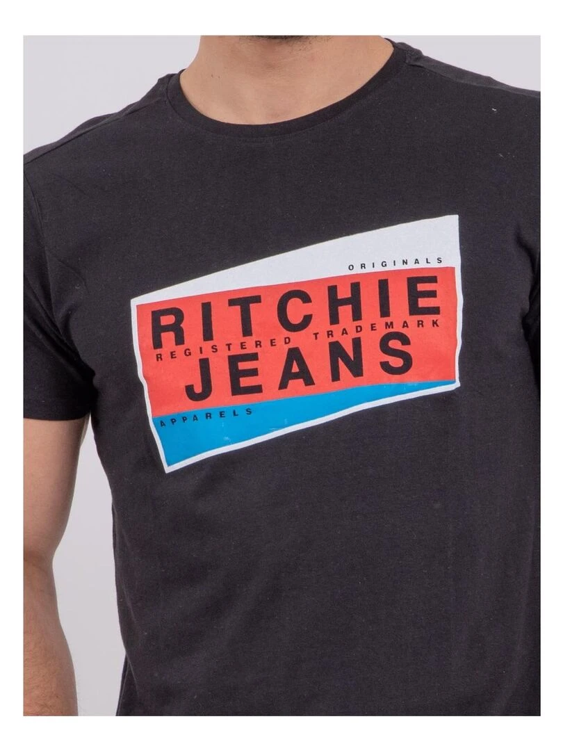 T shirt manches courtes col rond pur coton NOBLAKE   Noir