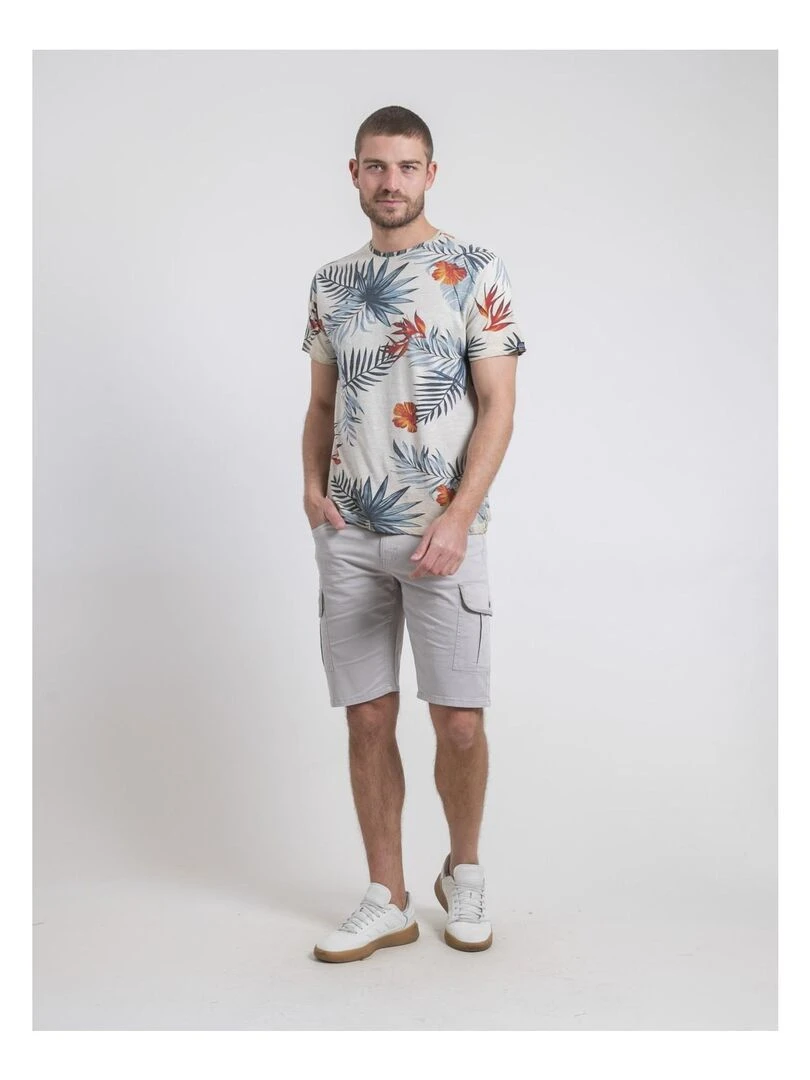 T shirt col rond pur coton NULOGAN   Beige