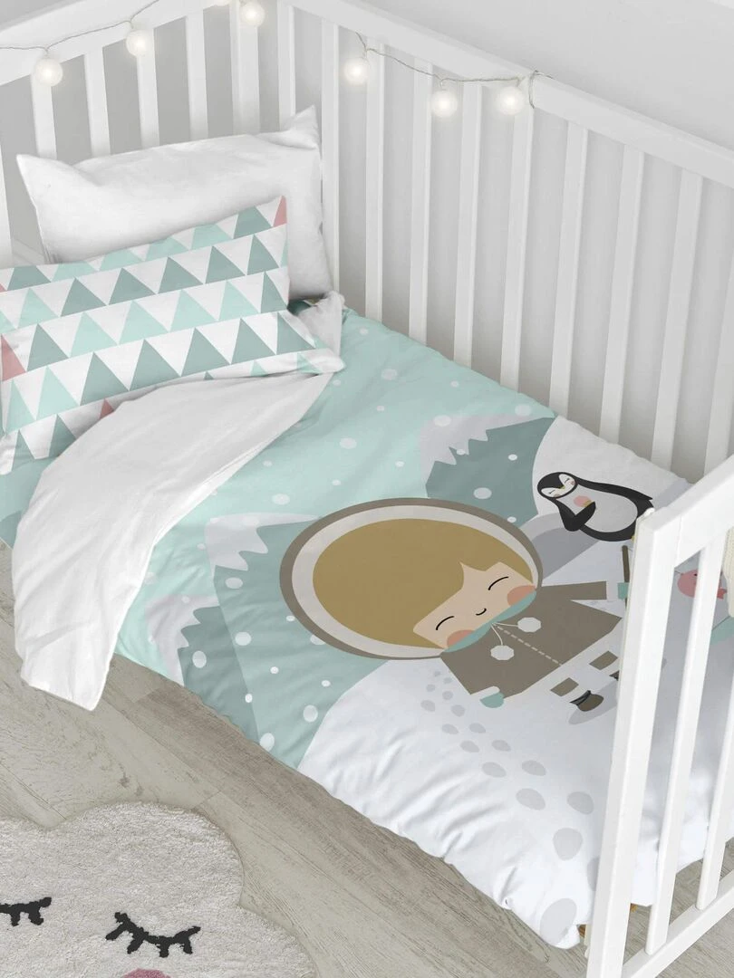 Parure housse de couette 2 pièces Skymo day Lit Bébé "Happyfriday" Multicolore