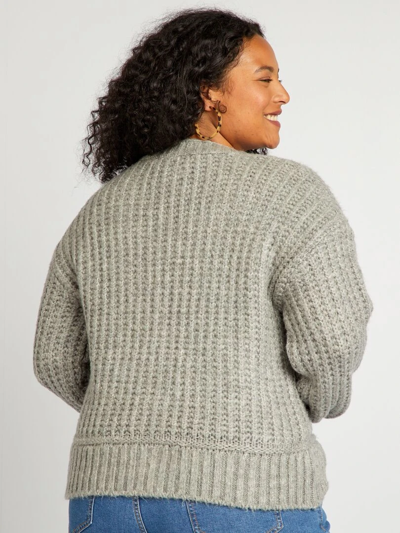 Gilet col V en maille grosse jauge   Gris