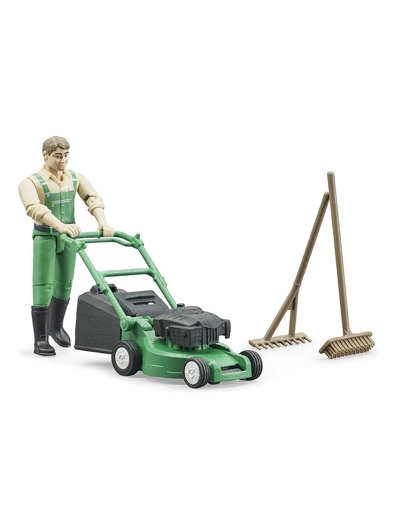 bworld Jardinier avec tondeuse à gazon et outils de jardinage   N/A