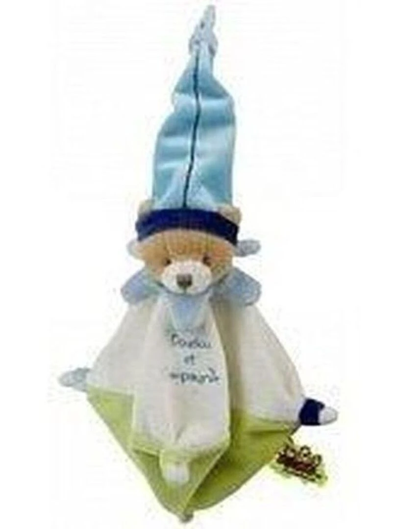 doudou Doudou et compagnie Ours Blanc mini acidule DC1481 bonnet bleu dessous vert Les Tatoo plat   Blanc