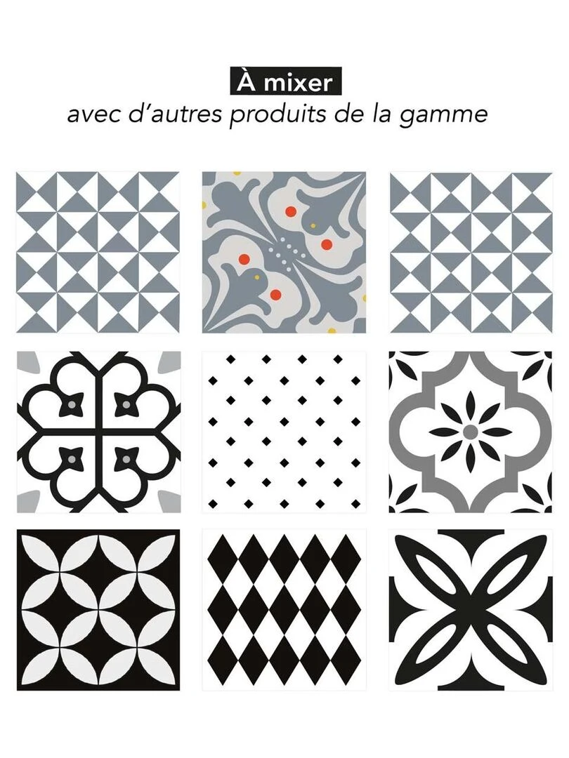 Stickers carrelage 15 x 15 cm   Triangles gris et blanc   N/A