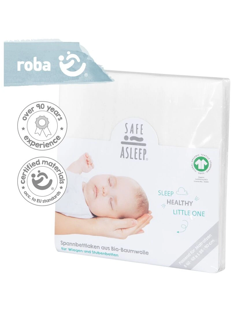 ROBA Drap Housse Bébé Extensible "safe asleep®" 60x120 cm à 70x140 cm   Blanc   Blanc