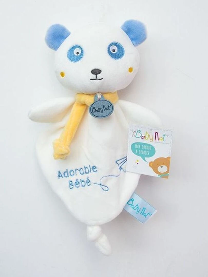 doudou Babynat Ours Blanc Bleu Adorable Bebe Kawaii Plat   Blanc