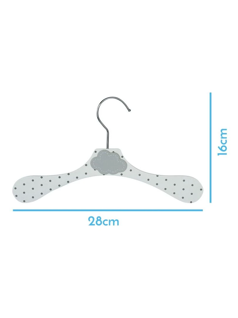 Lot de 20 cintres en bois 28 cm pour bébé enfant avec crochet pivotant Monsieur Bébé Blanc Gris Blanc